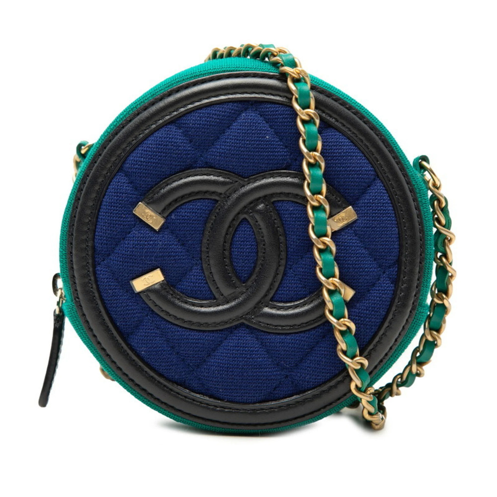 Chanel Coco Mark Matelassé CC Filigree Crossbody Chain Shoulder Bag Black Blu...